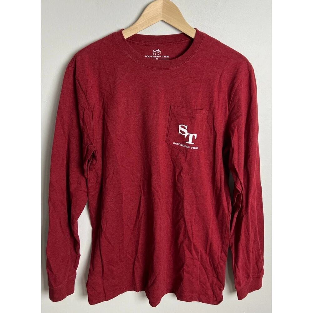 Southern Tide Long Sleeve T-Shirt Graphic Fishing Sonar Screen Red Size Medium